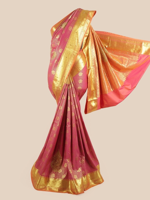 

Pothys Women Magenta & Orange Woven Design Zari Ethnic Motifs Pure Silk Saree