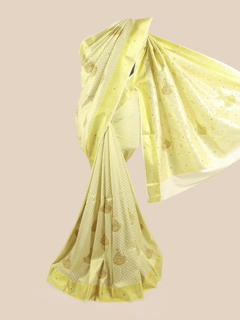 

Pothys Cream & Gold Paisley Zari Embroidered Pure Silk Saree