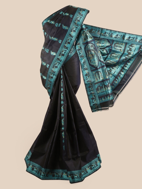 

Pothys Navy Blue & Blue Woven Design Zari Pure Silk Baluchari Saree