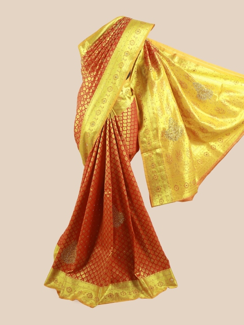 

Pothys Woman Red & Gold-Toned Woven Design Zari Pure Silk Saree