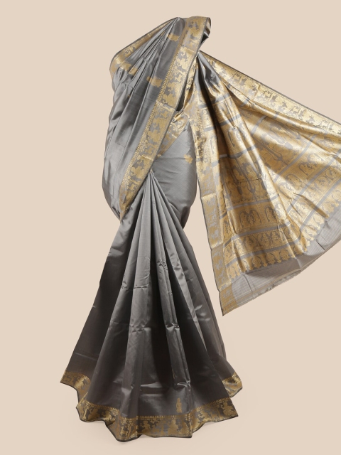 

Pothys Woman Grey & Gold-Toned Woven Design Zari Pure Silk Baluchari Saree