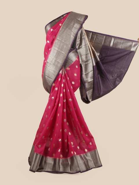 

Pothys Woman Magenta & Navy Blue Ethnic Motifs Zari Pure Silk Saree