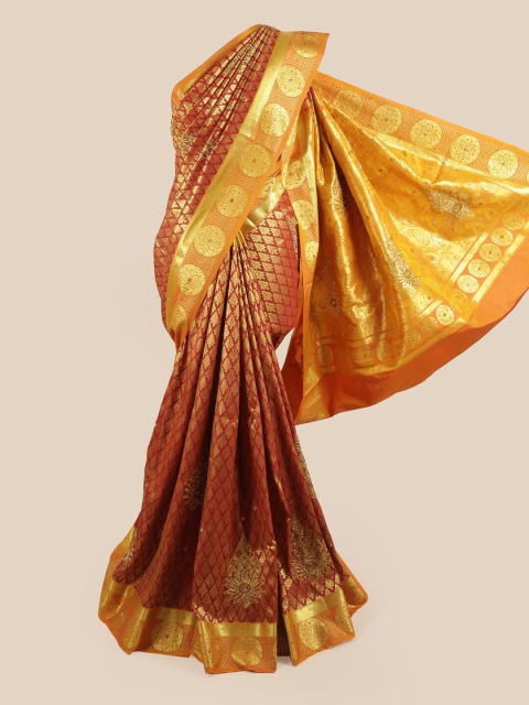 

Pothys Woman Maroon & Orange Ethnic Motifs Zari Pure Silk Saree