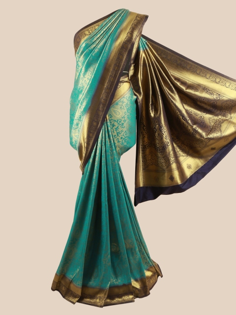 

Pothys Women Blue & Gold Art Banaras Silk Saree, Turquoise blue