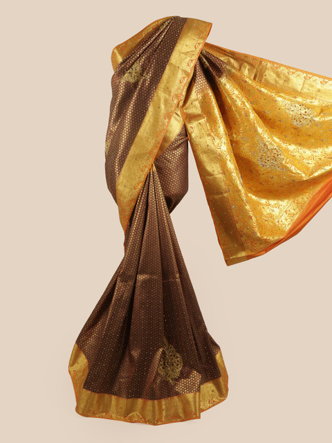 

Pothys Women Maroon & Gold-Toned Woven Design Pure Silk Saree