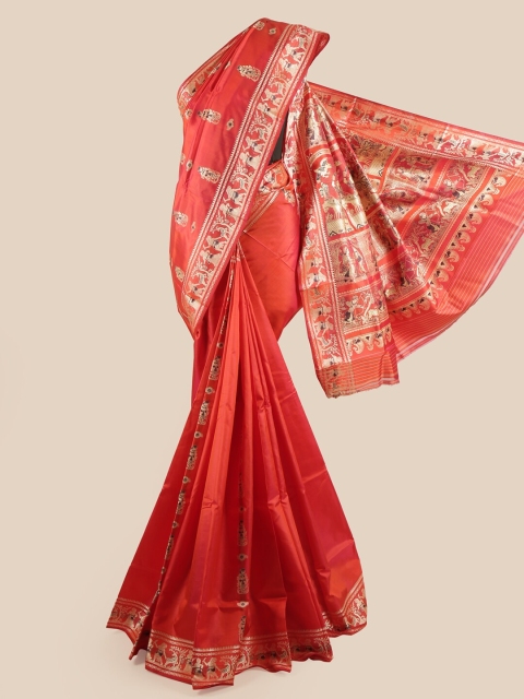 

Pothys Women Red & Beige Baluchari Warli Print Zari Pure Silk Saree