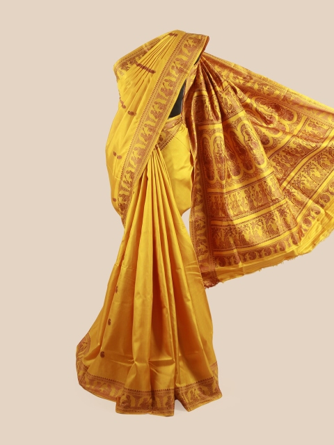 

Pothys Woman Mustard & Gold-Toned Ethnic Motifs Zari Pure Silk Baluchari Saree