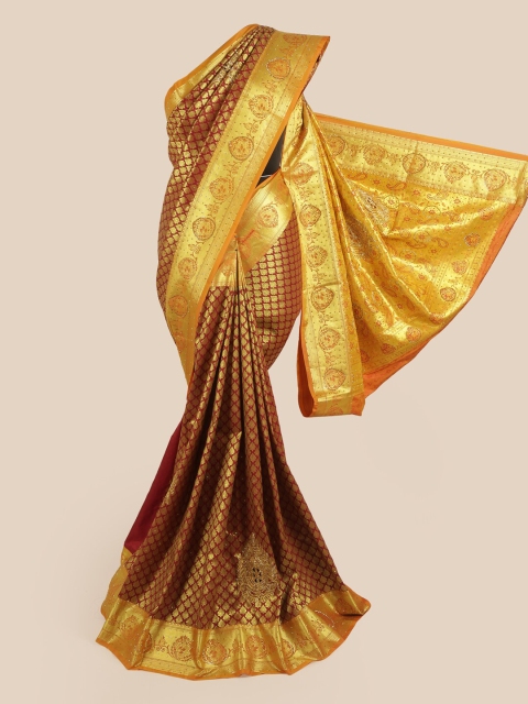 

Pothys Maroon & Orange Woven Design Ethnic Motifs Pure Silk Saree