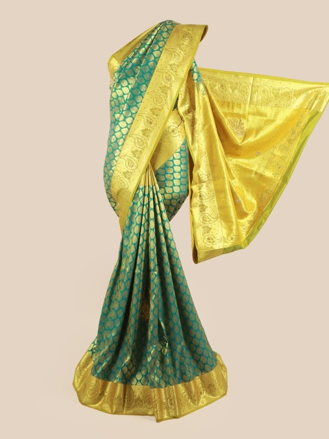 

Pothys Green & Gold-Toned Woven Design Ethnic Motifs Pure Silk Saree