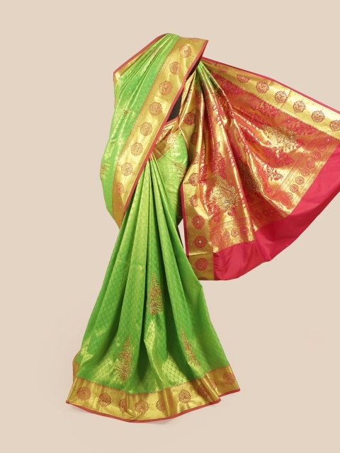 

Pothys Women Green & Pink Woven Design Zari Pure Silk Saree