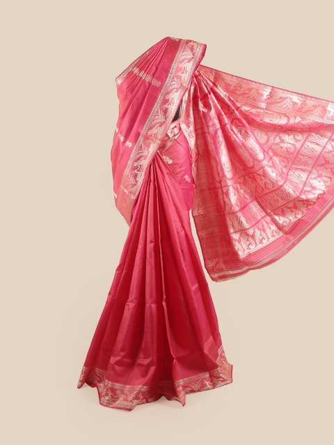 

Pothys Pink & Beige Ethnic Motifs Printed Pure Silk Traditional Baluchari Saree