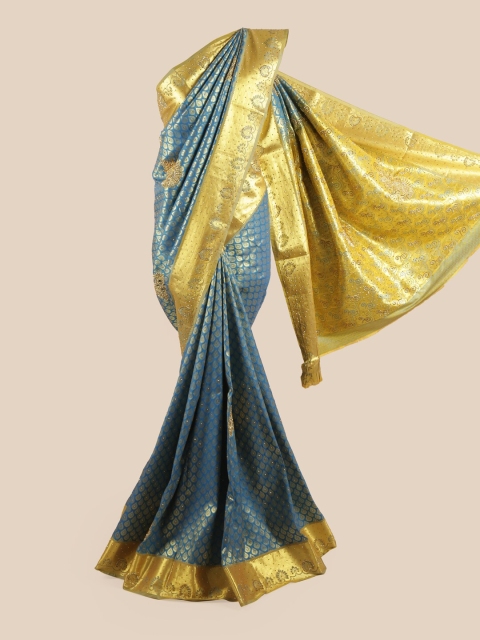 

Pothys Blue & Gold Paisley Woven Design Beads & Stone Pure Silk Saree