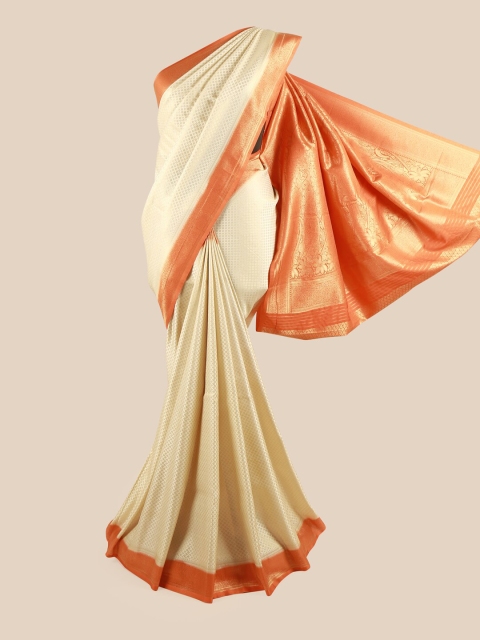 

Pothys Off White & Orange Ethnic Motifs Woven Design Art Silk Saree