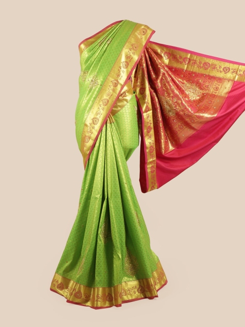

Pothys Green & Gold Ethnic Motifs Woven Design Beads & Stone Pure Silk Saree
