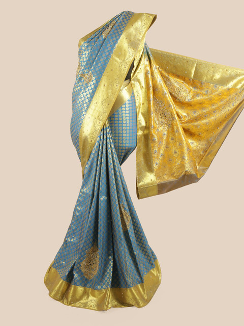 

Pothys Woman Blue & Yellow Zari Pure Silk Saree