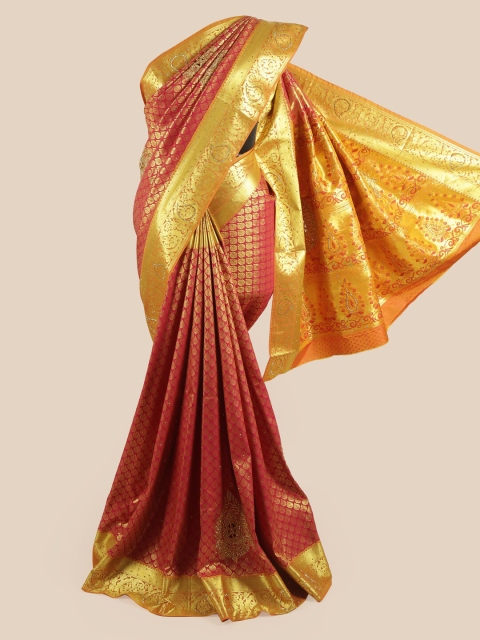 

Pothys Woman Magenta & Orange Woven Design Zari Pure Silk Saree