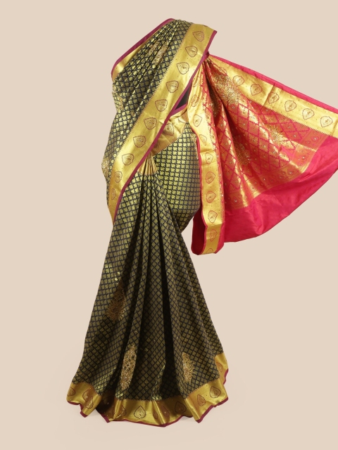 

Pothys Navy Blue & Gold Ethnic Motifs Woven Design Beads & Stone Pure Silk Saree