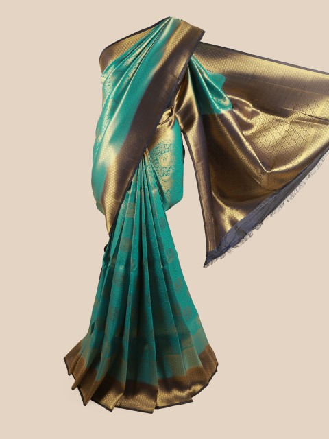 

Pothys Women Turquoise Blue & Gold-Toned Zari Woven Design Art Silk Saree