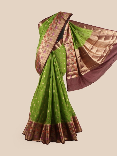 

Pothys Woman Green & Brown Woven Design Zari Pure Silk Saree