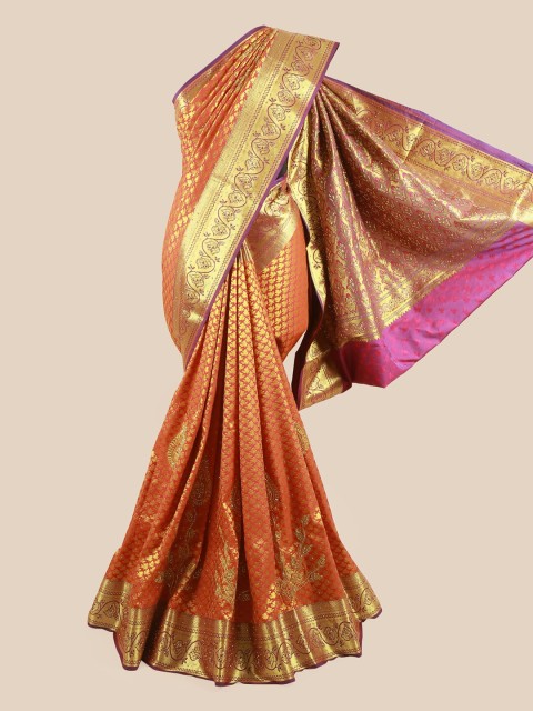 

Pothys Women Magenta & Gold-Toned Embroidered Ethnic Motifs Pure Silk Saree