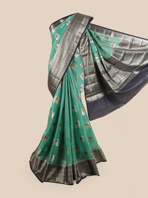 

Pothys Green & Grey Floral Zari Pure Silk Saree