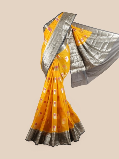 

Pothys Yellow & Grey Paisley Woven Design Zari Art Silk Saree