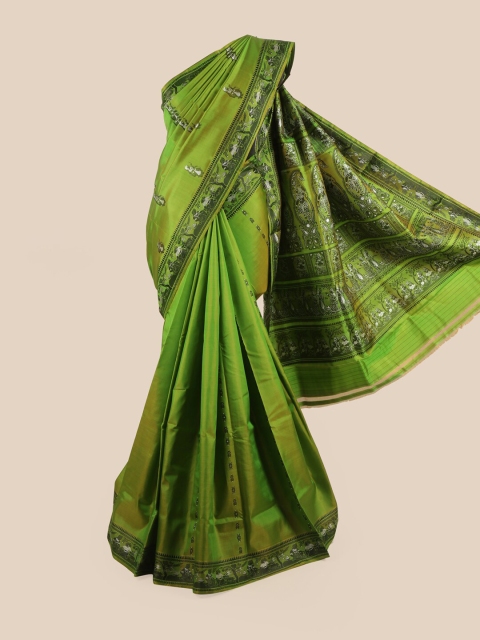 

Pothys WomanGreen & Black Woven Design Pure Silk Baluchari Saree, Green