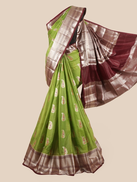 

Pothys Women Green & Maroon Katan Silk Saree