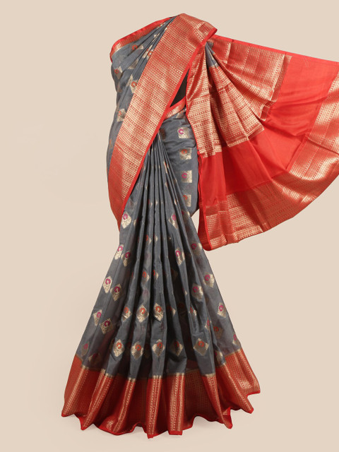 

Pothys Woman Grey & Red Woven Design Zari Art Silk Saree