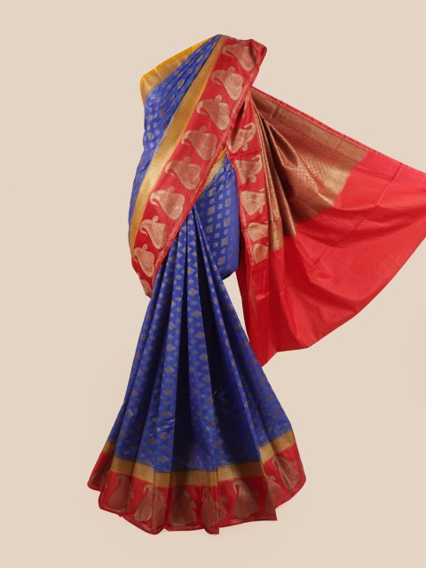 

Pothys Women Blue & Red Zari Woven Design Pure Silk Saree