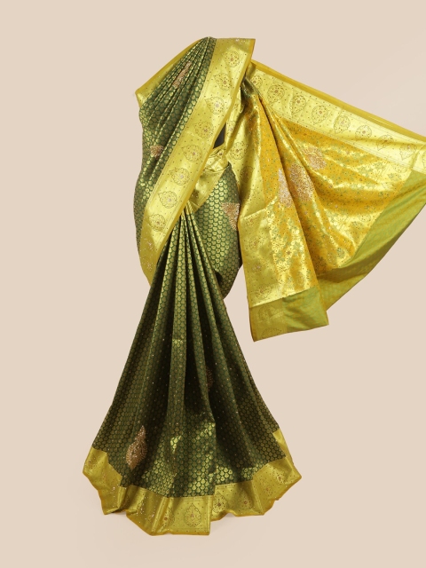 

Pothys Green & Gold Paisley Woven Design Beads & Stone Pure Silk Saree