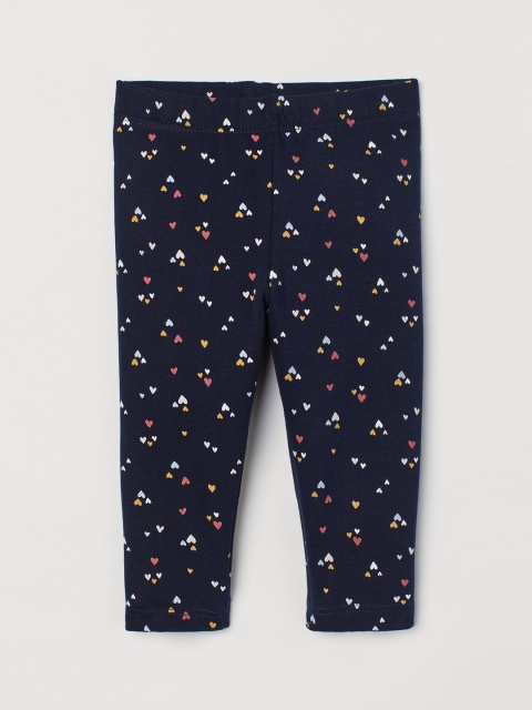 

H&M Girls Navy Blue Heart Printed Brushed-Inside Leggings