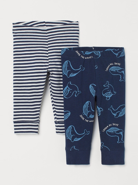 

H&M Pack of 2 Girls Navy Blue & White Printed Cotton Leggings