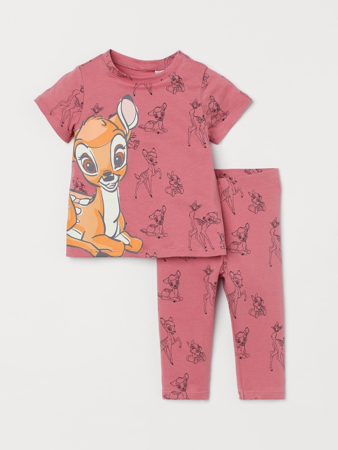 

H&M Girls Pink 2-piece Printed T-Shirt & Pyjamas Set