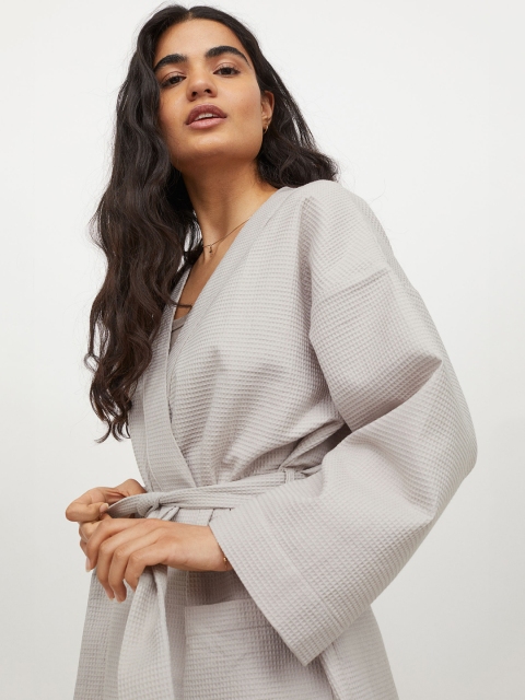 

H&M Women Grey Solid Waffled Dressing Gown