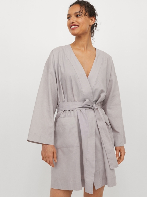 

H&M Womens Grey Linen-blend dressing gown