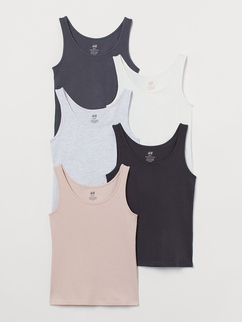 

H&M Girls Pack of 5 Cotton Vest Tops, White
