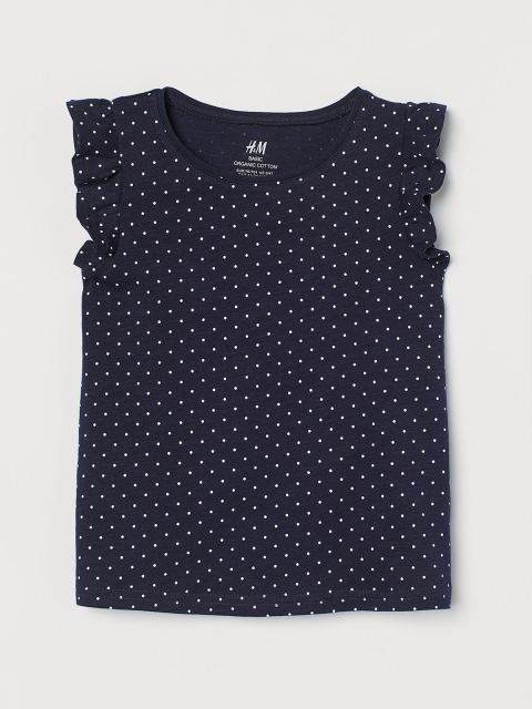 

H&M Girls Navy Blue & White Polka Dots Printed Cotton Jersey Top