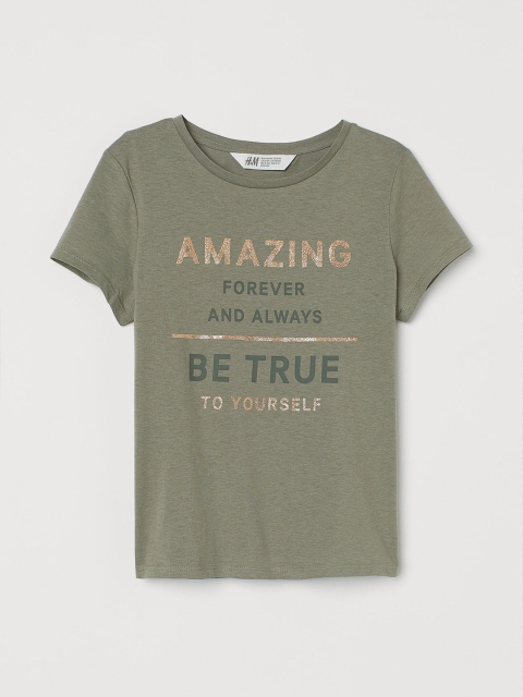 

H&M Girls Green Printed Cotton Jersey Top