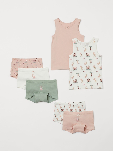 

H&M Girls White & Green 7-piece cotton set