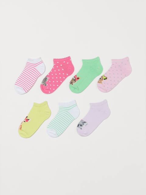 

H&M Girls White & Green 7-pack trainer socks