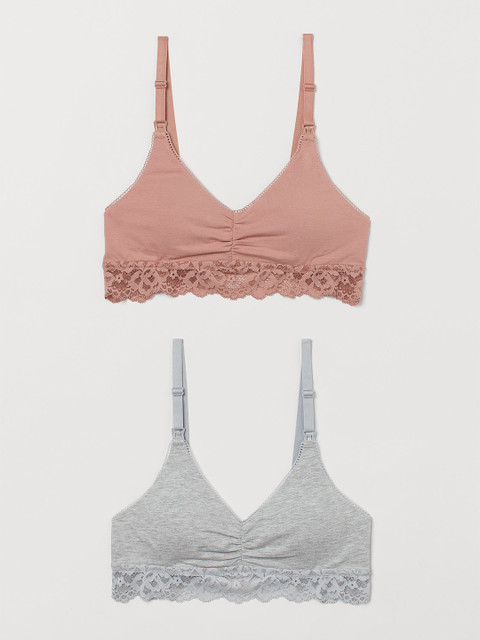 

H&M MAMA Pack of 2 Grey & Pink Nursing Bras - 1001974001