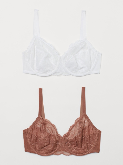 

H&M Womens White & Brown 2-Pack Non-Padded Bras- 0954191002