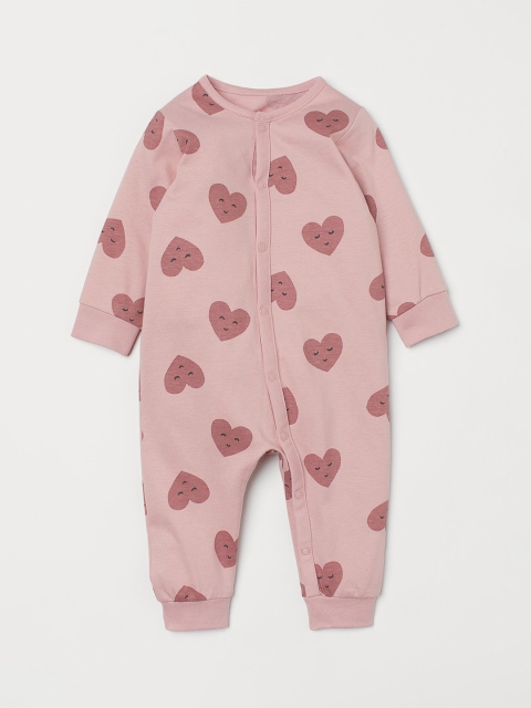 

H&M Girls Pink Heart Printed Cotton Jersey Rompers