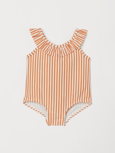 

H&M Girls Orange Flounce-trimmed Swimsuit