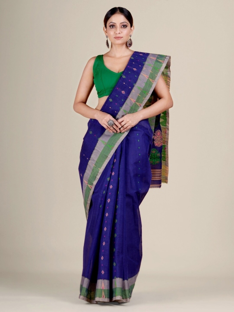 

Mitera Blue & Green Woven Design Pure Cotton Jamdani Saree
