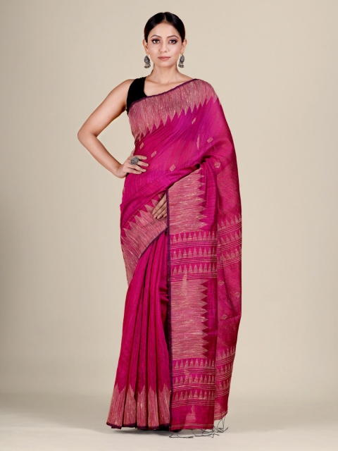 

Mitera Magenta Silk Matka Handwoven Jamdani Saree
