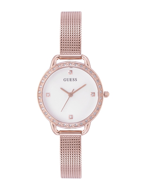 

GUESS Women White Dial Analogue Watch GW0287L3, Rose gold