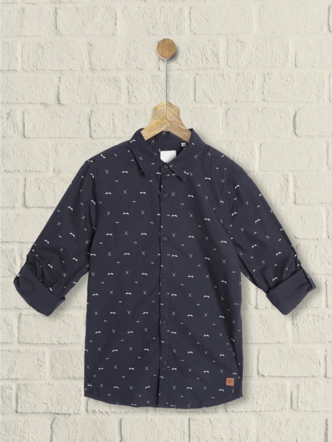 

UTH by Roadster Boys Navy Blue & White Pure Cotton Printed Casual Shirt