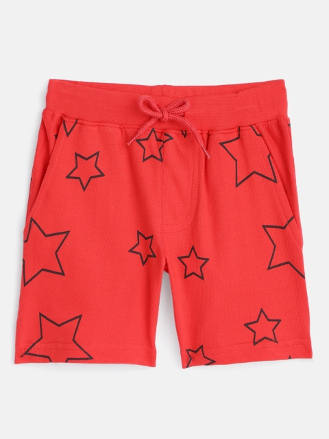 

HERE&NOW Boys Red & Black Printed Pure Cotton Regular Shorts